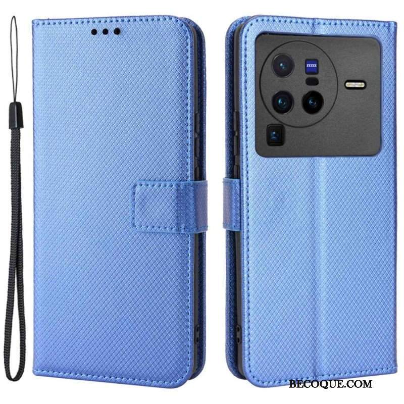 Etui Folio do Vivo X80 Pro z Łańcuch Pasek Z Włókna Węglowego