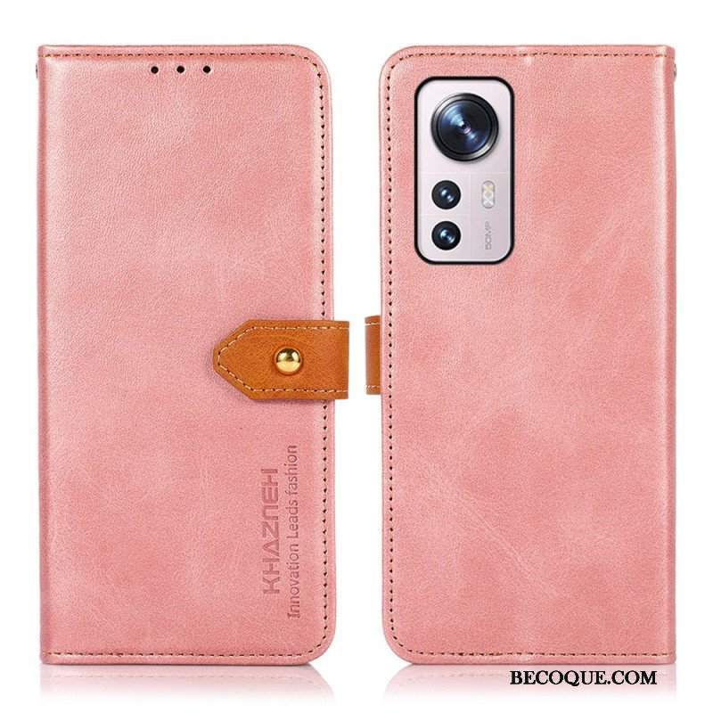 Etui Folio do Xiaomi 12 Pro Dwukolorowe Złote Zapięcie Khazneh