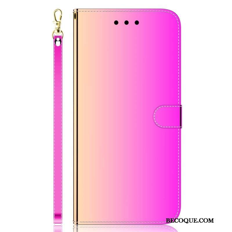 Etui Folio do Xiaomi 13 Sztuczna Lustrzana Skóra Z Paskiem