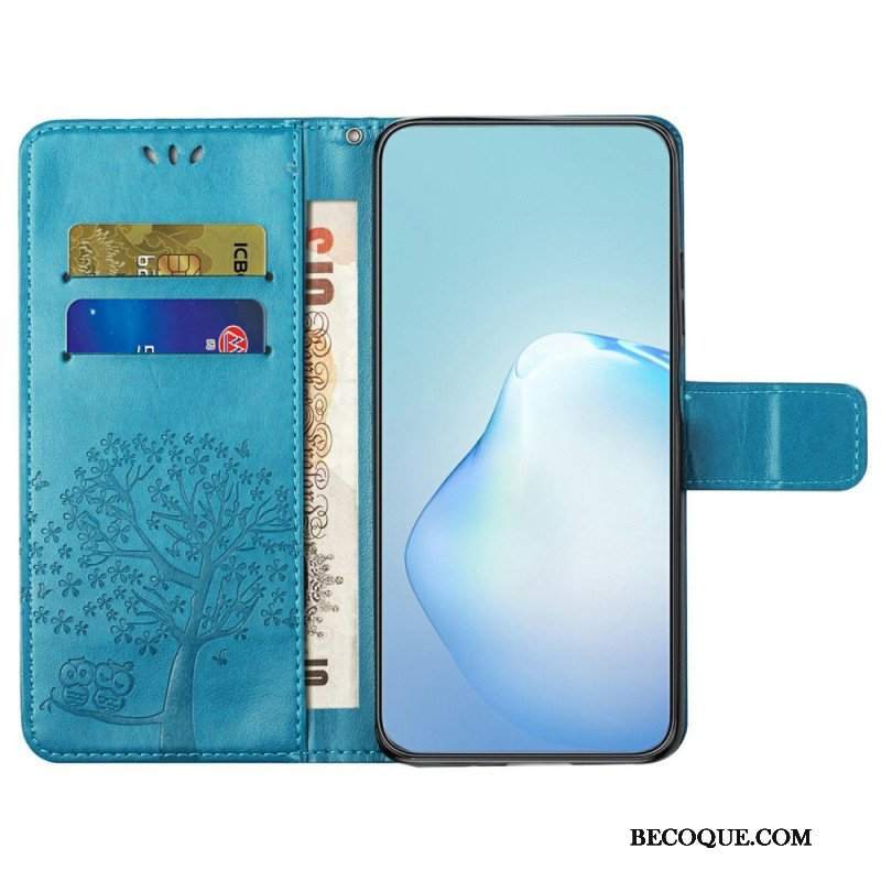 Etui Folio do Xiaomi Redmi A1 z Łańcuch Drzewo Stringów I Sowy