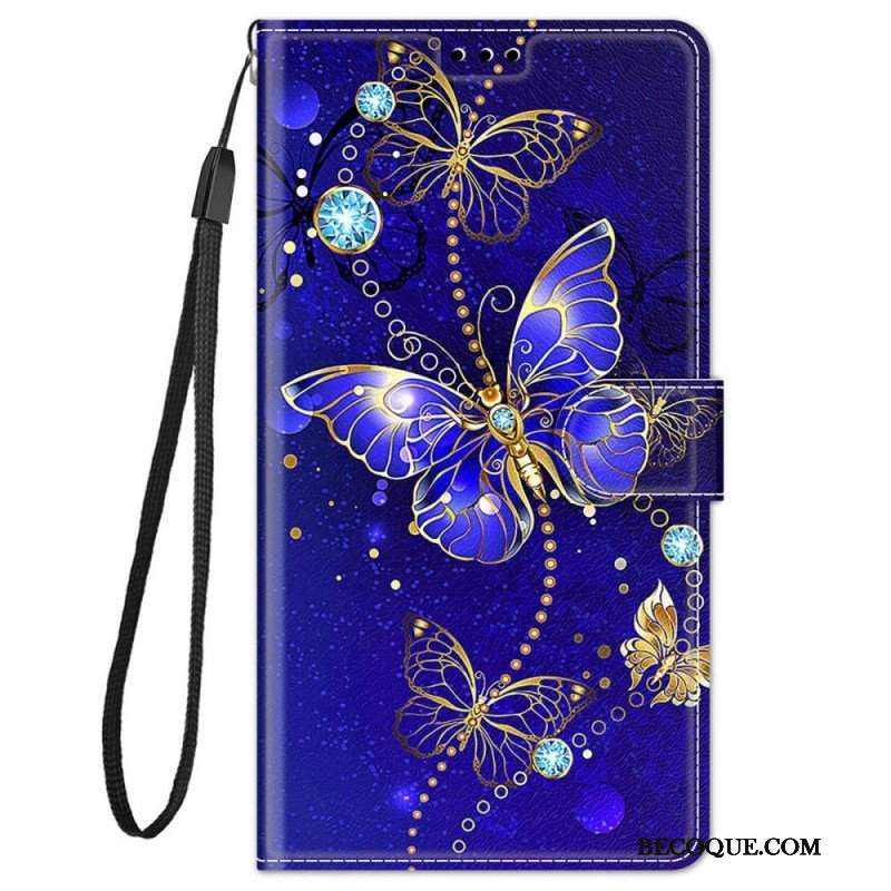 Etui Folio do Xiaomi Redmi Note 11 Pro Plus 5G z Łańcuch Wachlarz Motyli Na Pasku