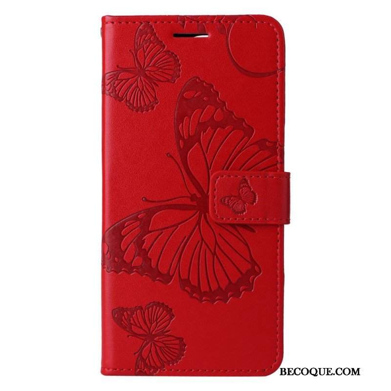 Etui Folio do Xiaomi Redmi Note 12 5G z Łańcuch Gigantyczne Motyle Paskowe
