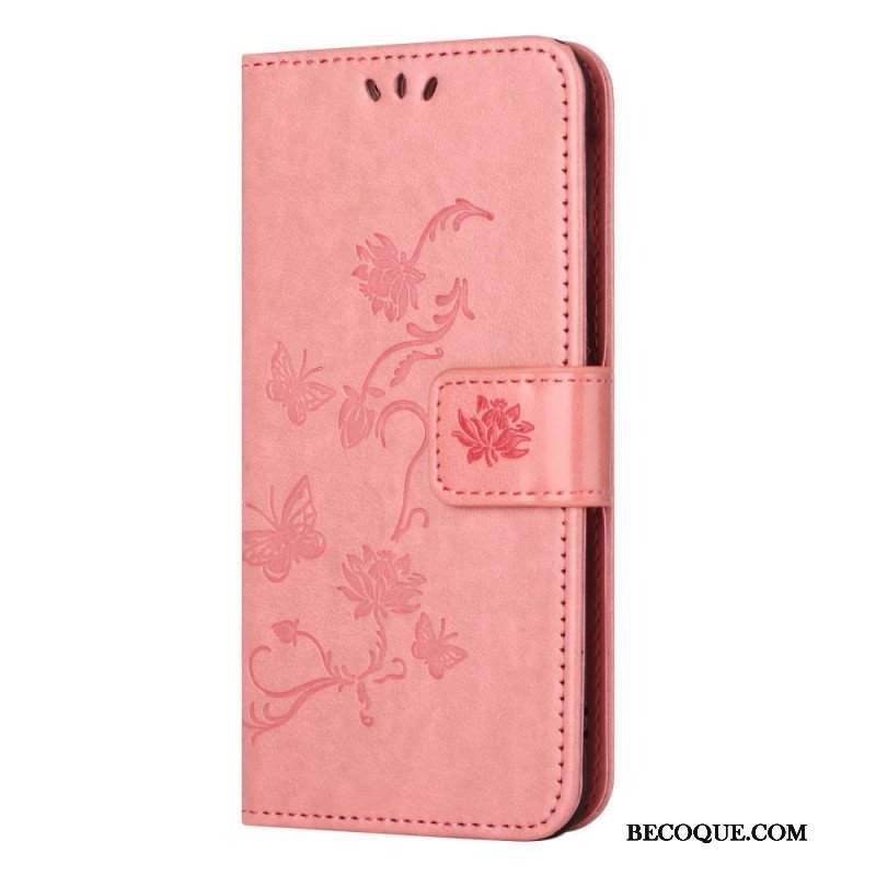 Etui Folio do Xiaomi Redmi Note 12 Pro z Łańcuch Kwiatowy Na Ramiączkach