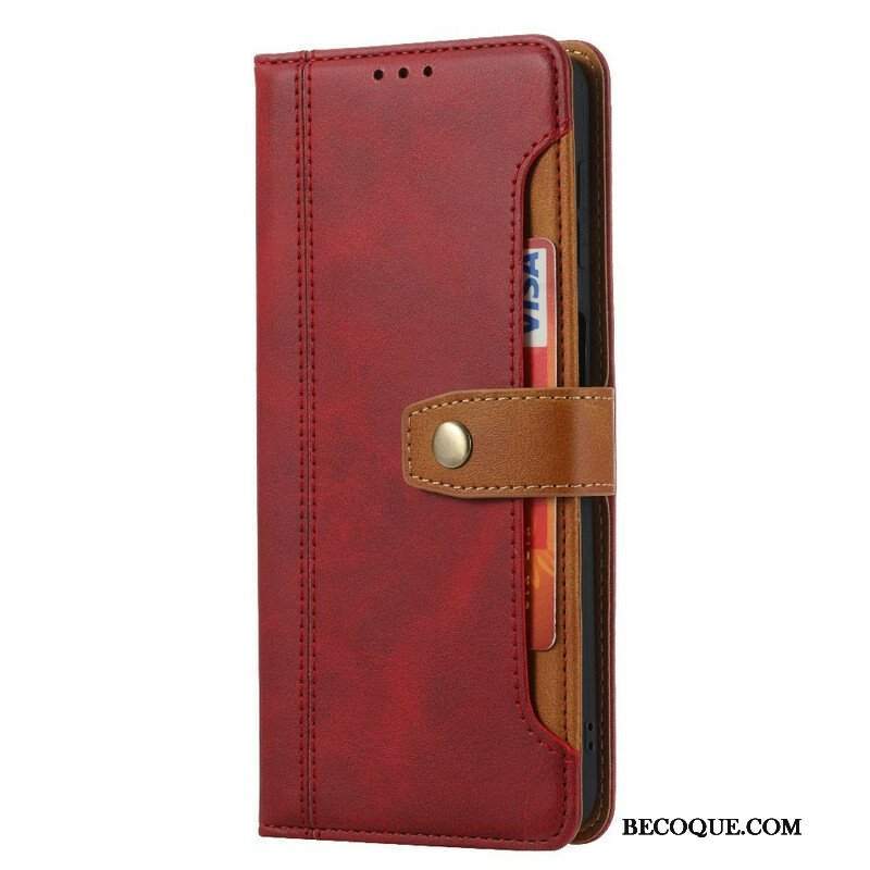 Etui Folio do iPhone 13 Mini Etui Na Karty Z Przodu I Pasek Z Efektem Skóry