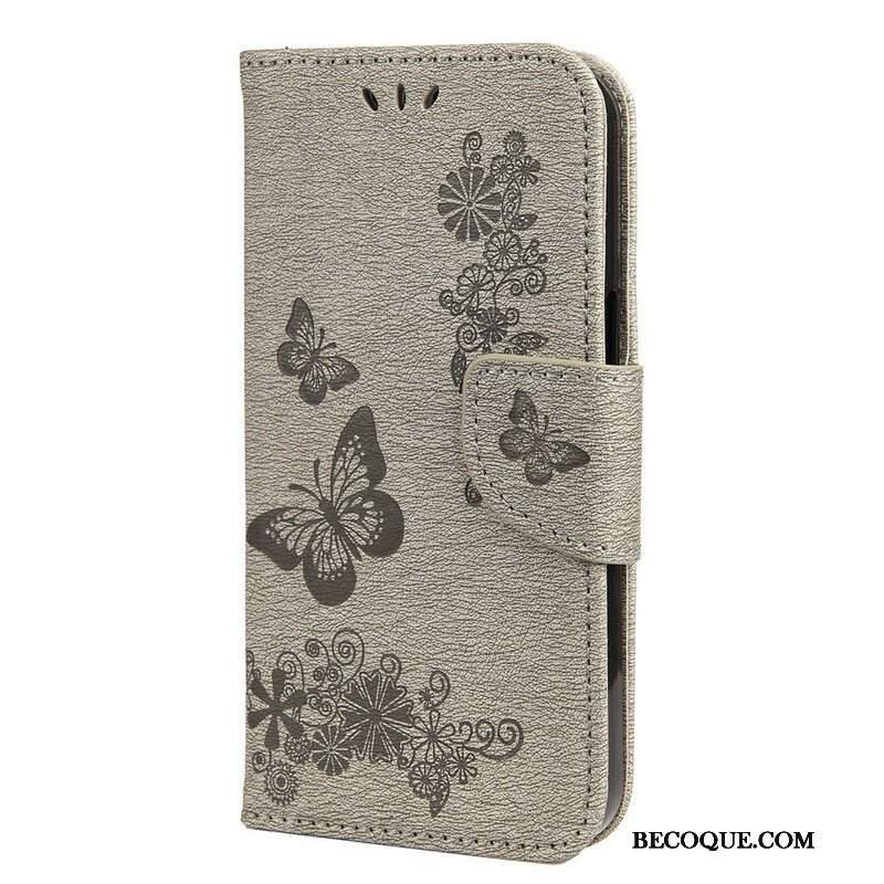 Etui Folio do iPhone 13 Mini z Łańcuch Wspaniałe Motyle Na Pasku