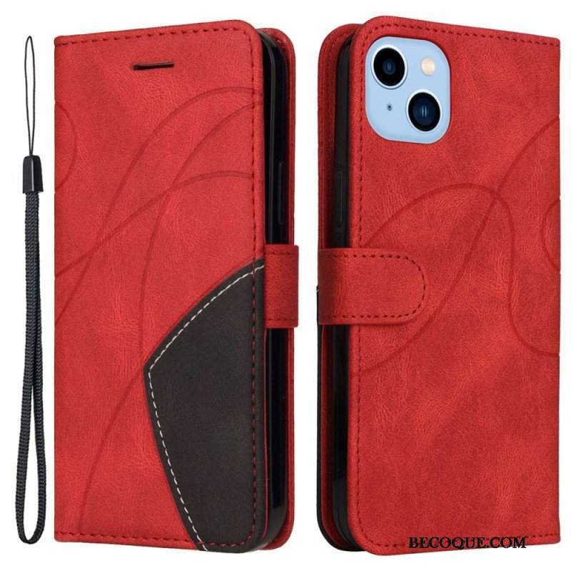 Etui Folio do iPhone 14 Plus Dwukolorowa Sygnowana Sztuczna Skóra