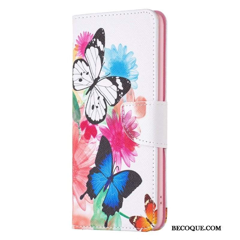 Etui Folio do iPhone 14 Pro Akwarela Motyle