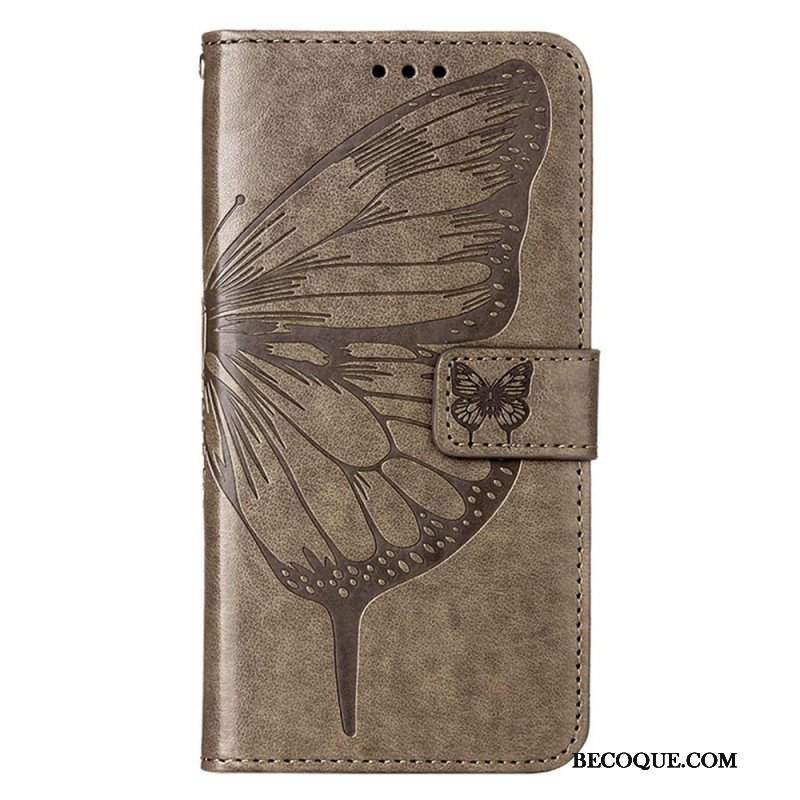 Etui Folio do iPhone 14 Pro Max z Łańcuch Barokowy Motyl Z Paskami