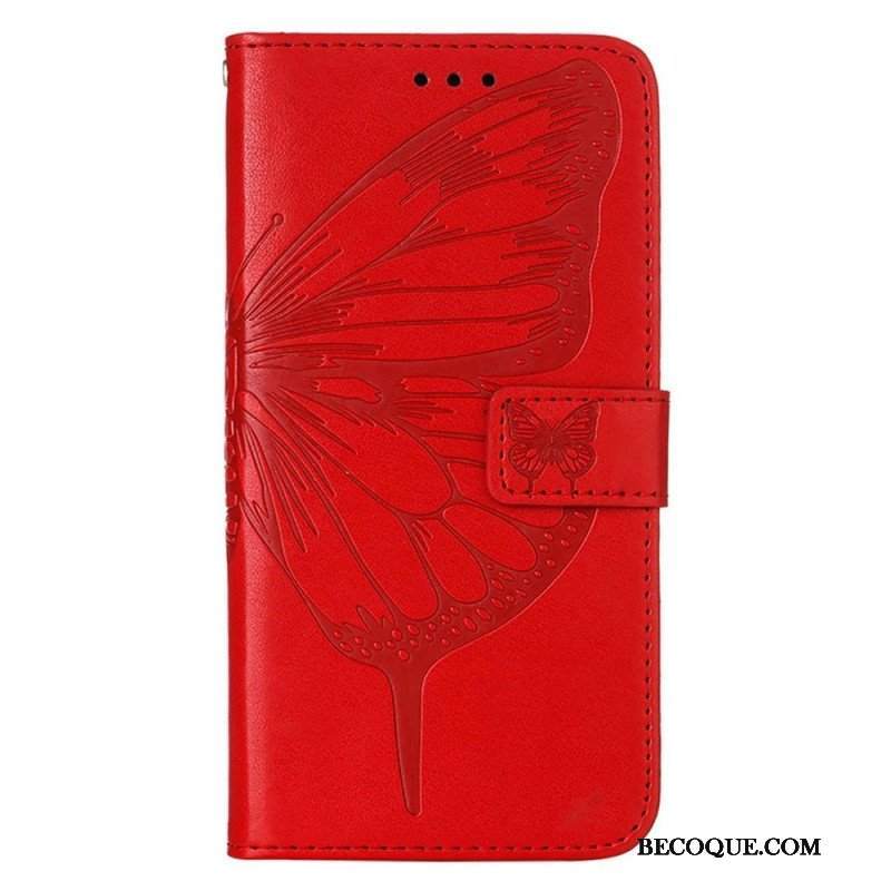 Etui Folio do iPhone 14 Pro Max z Łańcuch Barokowy Motyl Z Paskami