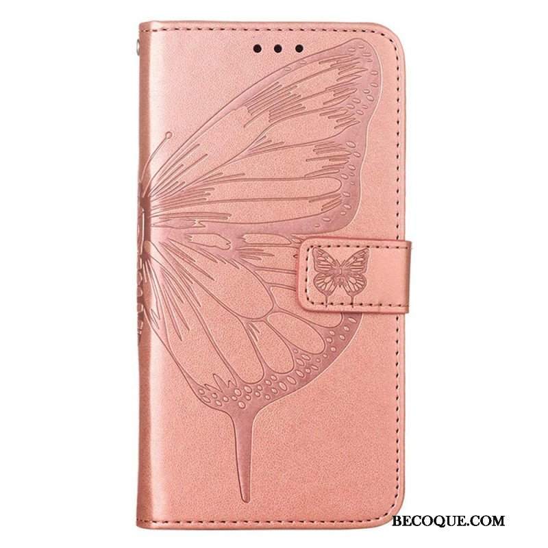 Etui Folio do iPhone 14 Pro Max z Łańcuch Barokowy Motyl Z Paskami