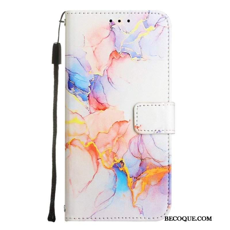 Etui Folio do iPhone 14 Pro Max z Łańcuch Pasek Marmuru