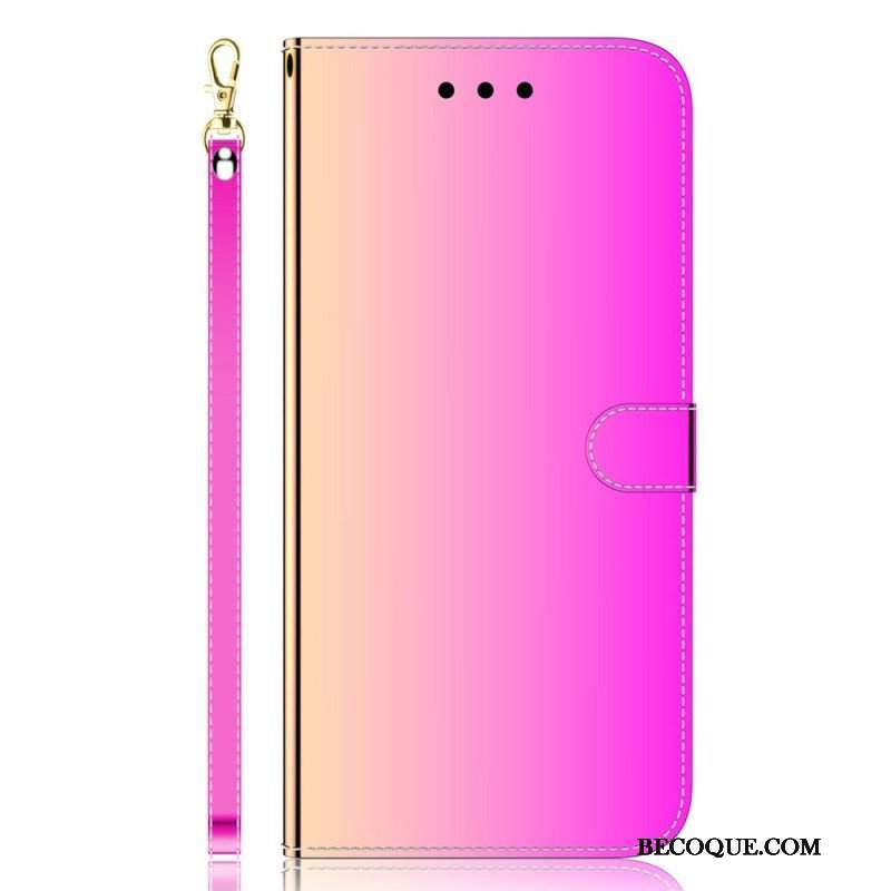 Etui Folio do iPhone 14 Pro Osłona Lusterka Ze Sztucznej Skóry