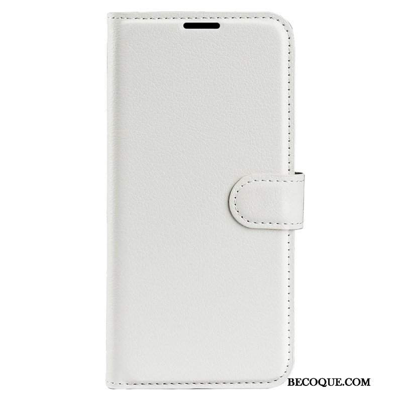 Etui Folio do iPhone 15 Klasyczna Sztuczna Skóra Litchi