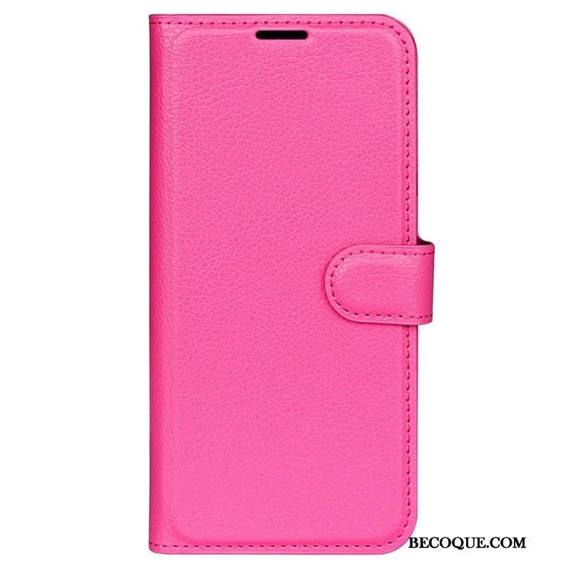 Etui Folio do iPhone 15 Klasyczna Sztuczna Skóra Litchi