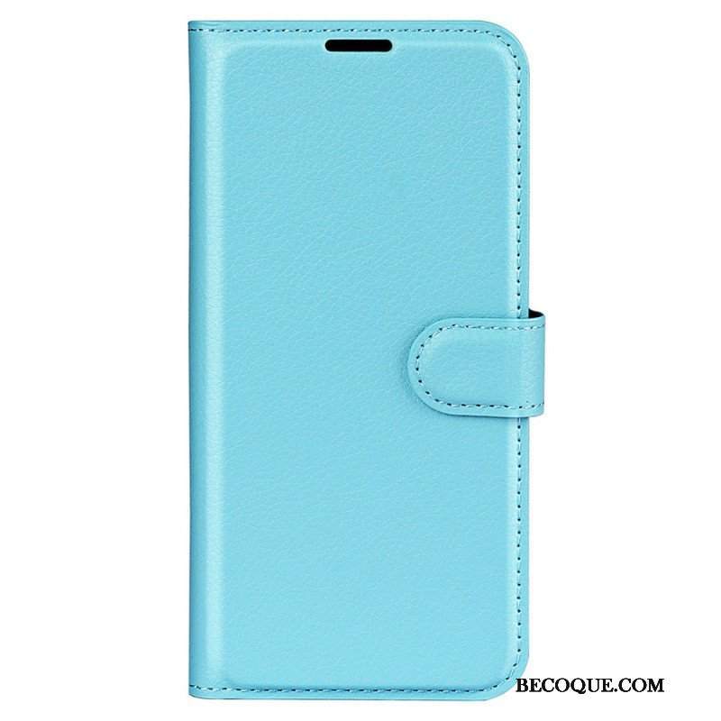 Etui Folio do iPhone 15 Klasyczna Sztuczna Skóra Litchi