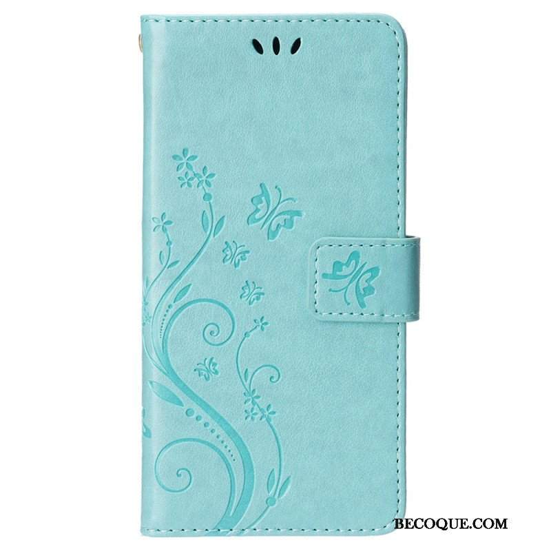 Etui Folio do iPhone 15 Kwiaty Ze Smyczą