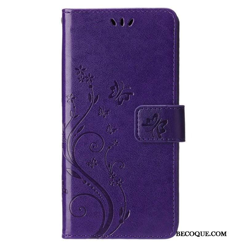 Etui Folio do iPhone 15 Kwiaty Ze Smyczą