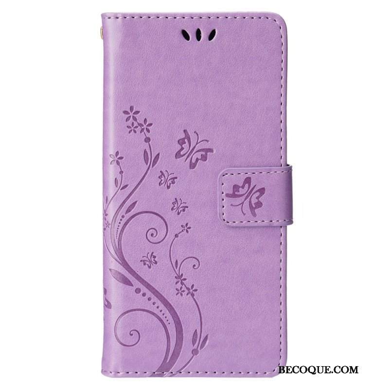 Etui Folio do iPhone 15 Kwiaty Ze Smyczą