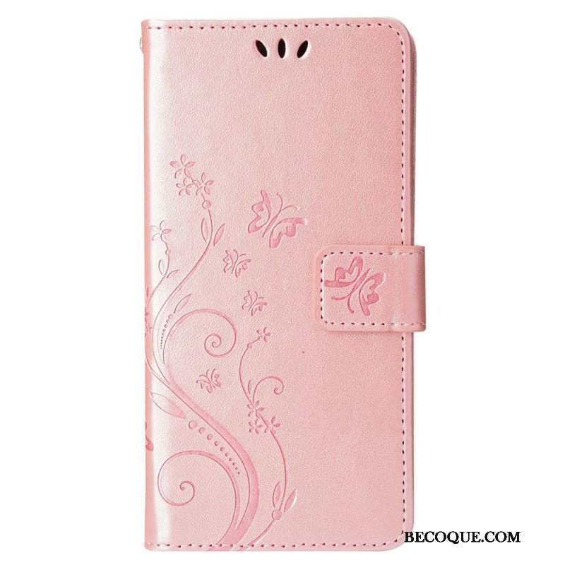 Etui Folio do iPhone 15 Kwiaty Ze Smyczą