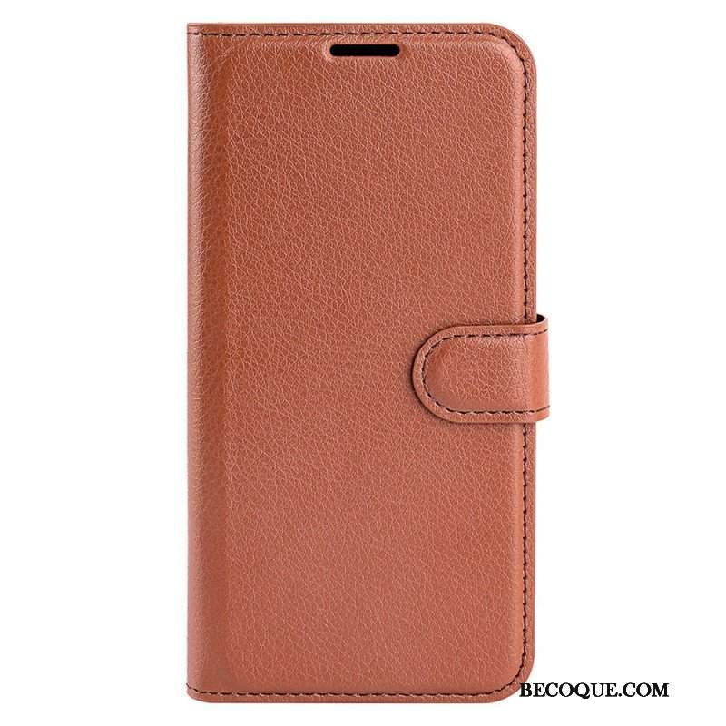 Etui Folio do iPhone 15 Plus Klasyczna Sztuczna Skóra Litchi