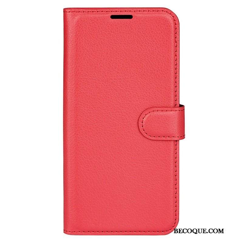 Etui Folio do iPhone 15 Pro Klasyczna Sztuczna Skóra Litchi