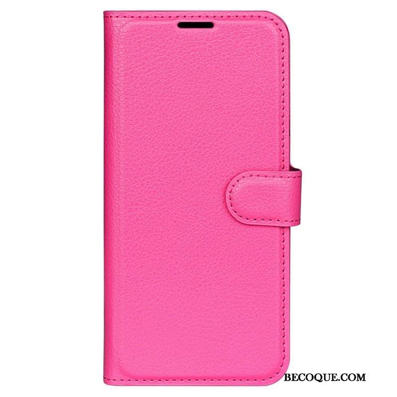 Etui Folio do iPhone 15 Pro Klasyczna Sztuczna Skóra Litchi