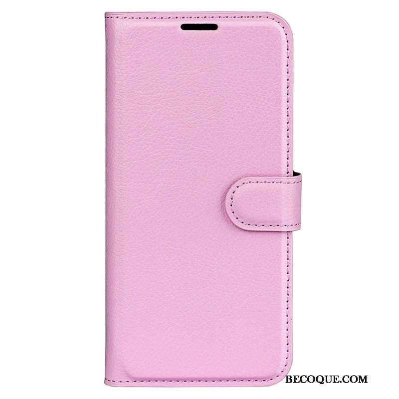 Etui Folio do iPhone 15 Pro Klasyczna Sztuczna Skóra Litchi