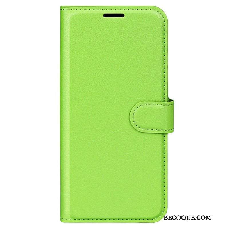 Etui Folio do iPhone 15 Pro Klasyczna Sztuczna Skóra Litchi