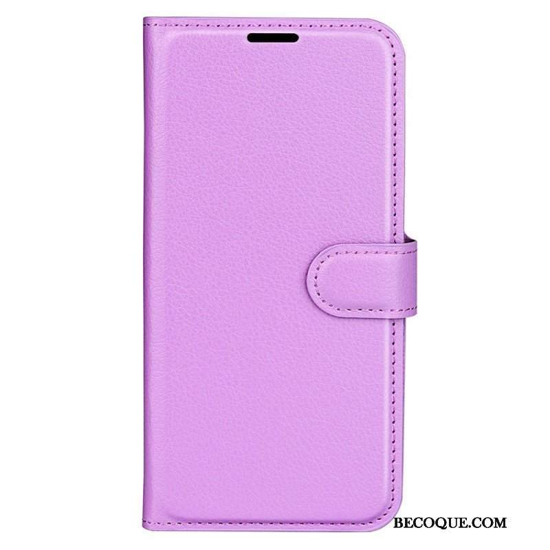 Etui Folio do iPhone 15 Pro Klasyczna Sztuczna Skóra Litchi