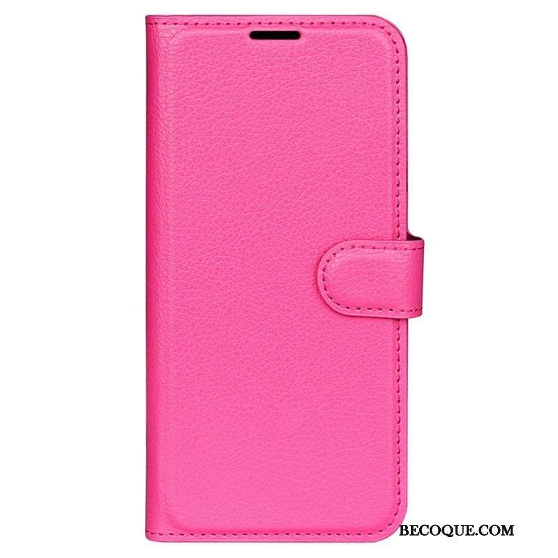 Etui Folio do iPhone 15 Pro Max Klasyczna Sztuczna Skóra Litchi