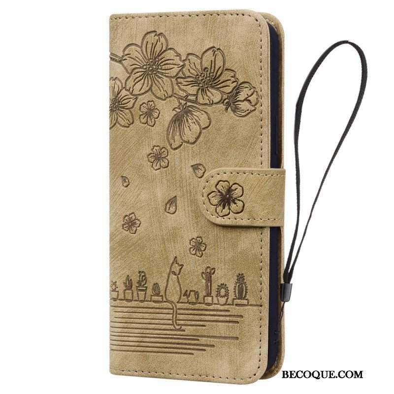 Etui Folio do iPhone 15 Pro Max z Łańcuch Stringi Cat Daydream