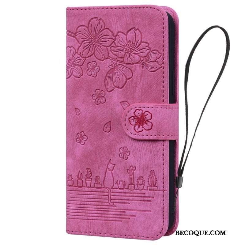 Etui Folio do iPhone 15 Pro Max z Łańcuch Stringi Cat Daydream