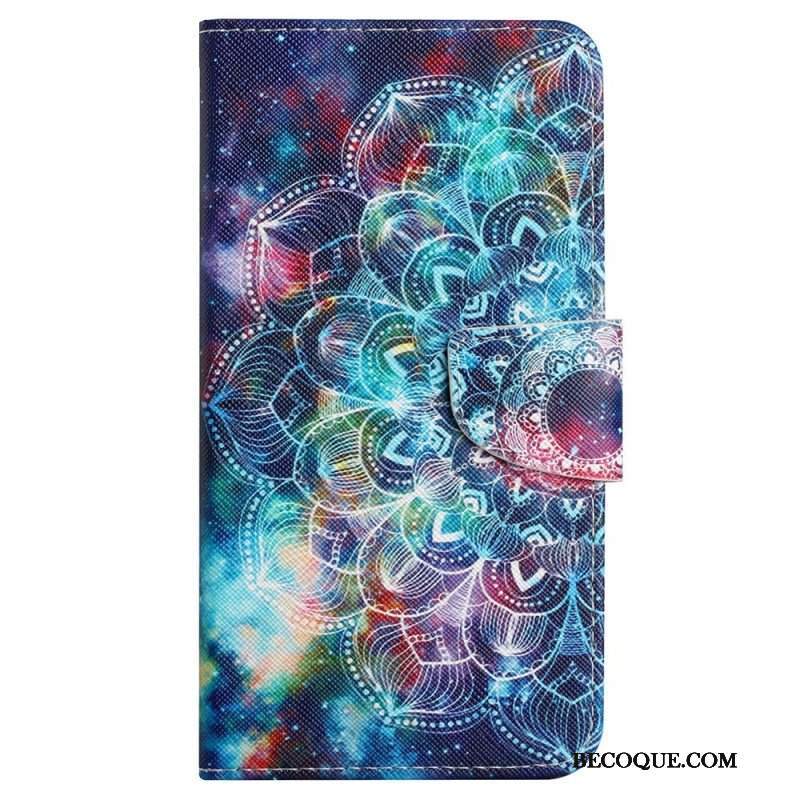 Etui Folio do iPhone 15 z Łańcuch Kolorowa Mandala Z Paskiem