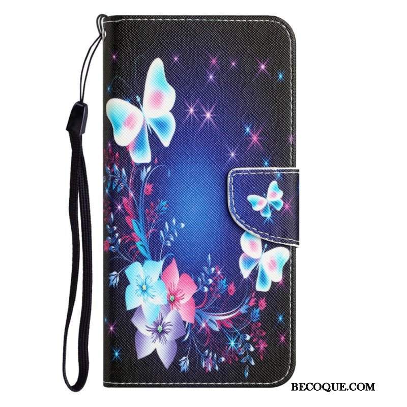 Etui Folio do iPhone 15 z Łańcuch Magiczne Motyle Ze Smyczką