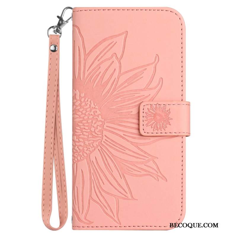 Etui Folio iPhone 16 Nadruk Słonecznika Z Paskiem