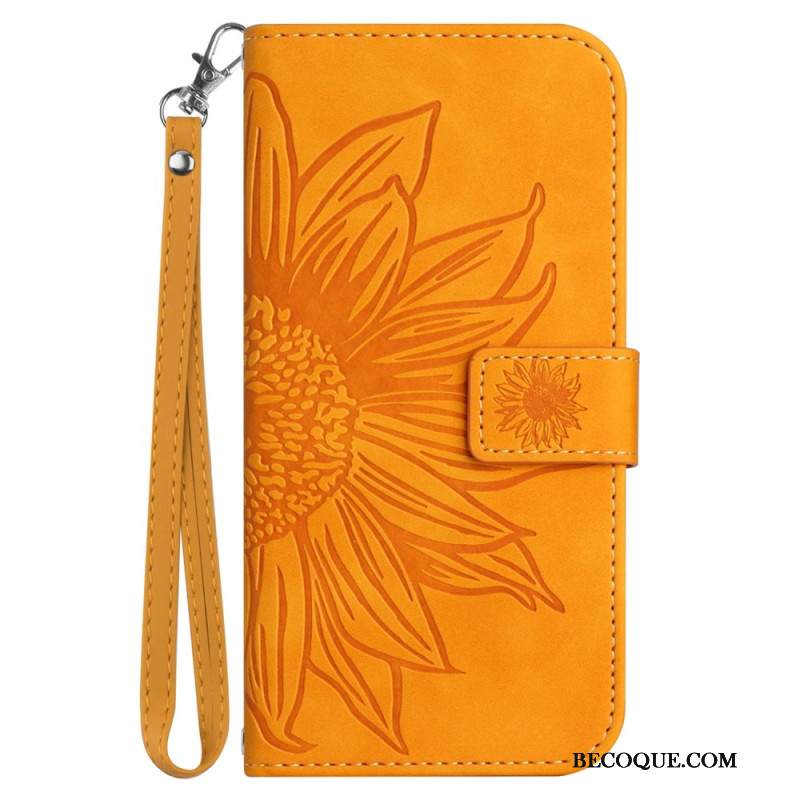 Etui Folio iPhone 16 Nadruk Słonecznika Z Paskiem