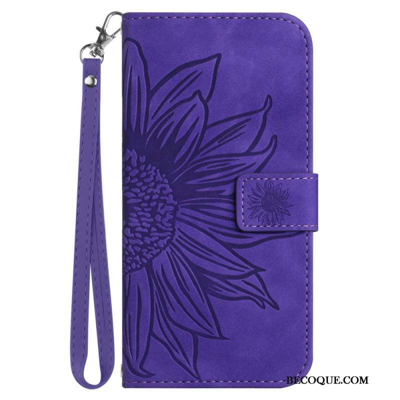 Etui Folio iPhone 16 Nadruk Słonecznika Z Paskiem