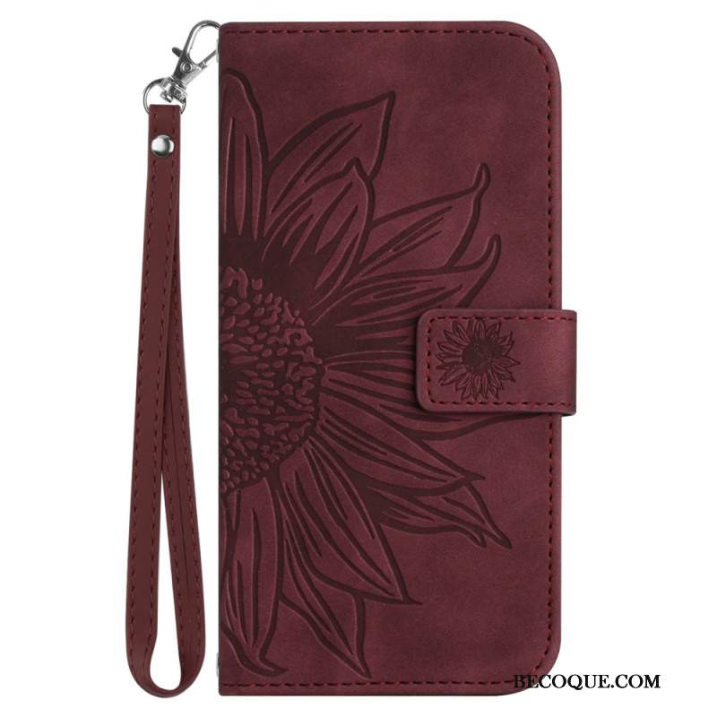 Etui Folio iPhone 16 Nadruk Słonecznika Z Paskiem