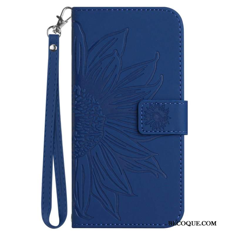 Etui Folio iPhone 16 Nadruk Słonecznika Z Paskiem