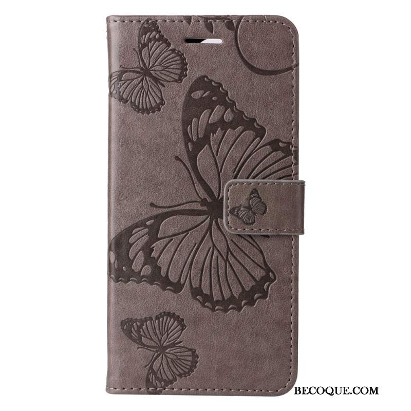 Etui Folio iPhone 16 Plus Gigantyczne Motyle Z Paskiem Etui Ochronne