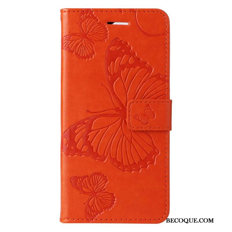 Etui Folio iPhone 16 Plus Gigantyczne Motyle Z Paskiem Etui Ochronne