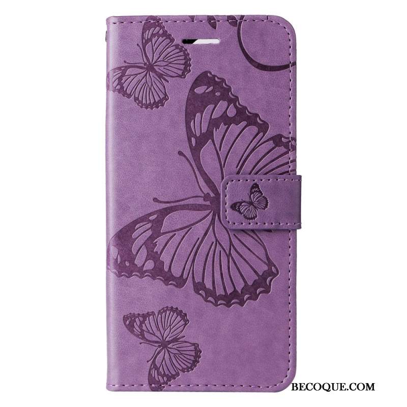 Etui Folio iPhone 16 Plus Gigantyczne Motyle Z Paskiem Etui Ochronne