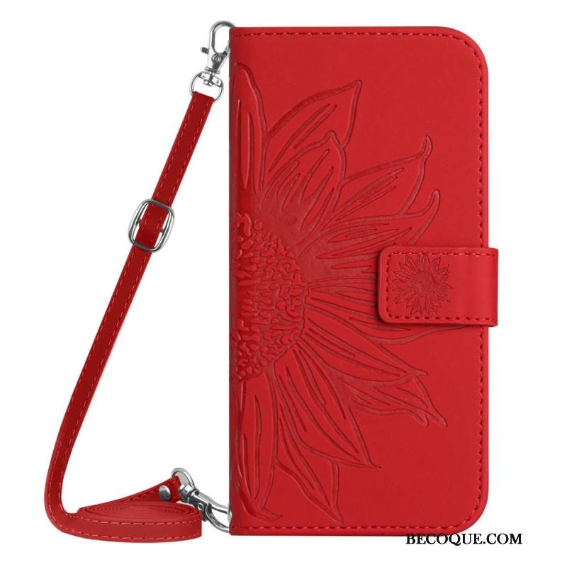 Etui Folio iPhone 16 Plus Nadruk W Słoneczniki Z Paskiem Na Ramię Etui Ochronne