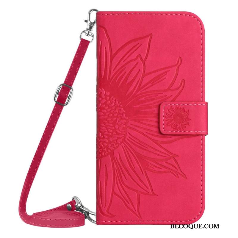 Etui Folio iPhone 16 Plus Nadruk W Słoneczniki Z Paskiem Na Ramię Etui Ochronne