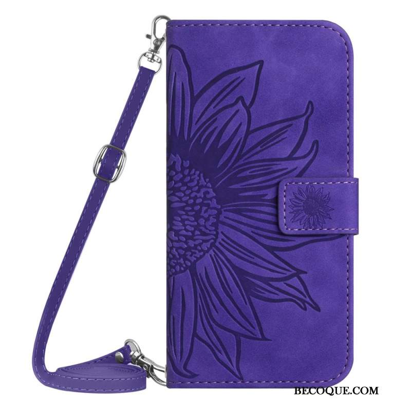 Etui Folio iPhone 16 Plus Nadruk W Słoneczniki Z Paskiem Na Ramię Etui Ochronne