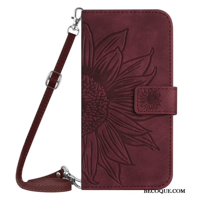 Etui Folio iPhone 16 Plus Nadruk W Słoneczniki Z Paskiem Na Ramię Etui Ochronne