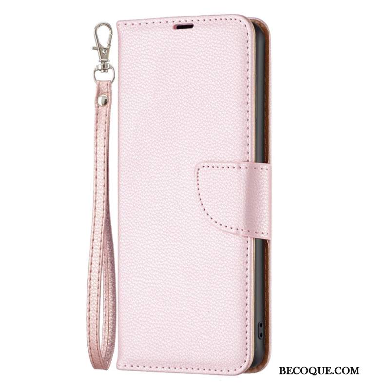 Etui Folio iPhone 16 Plus Tekstura Liczi Z Paskiem