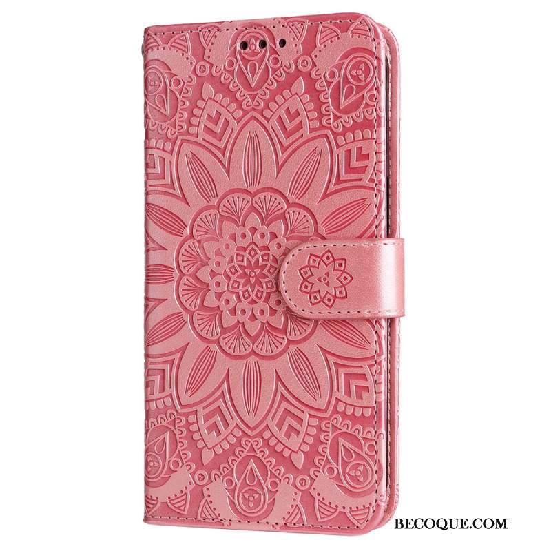 Etui Folio iPhone 16 Wzór Słonecznika Z Paskiem