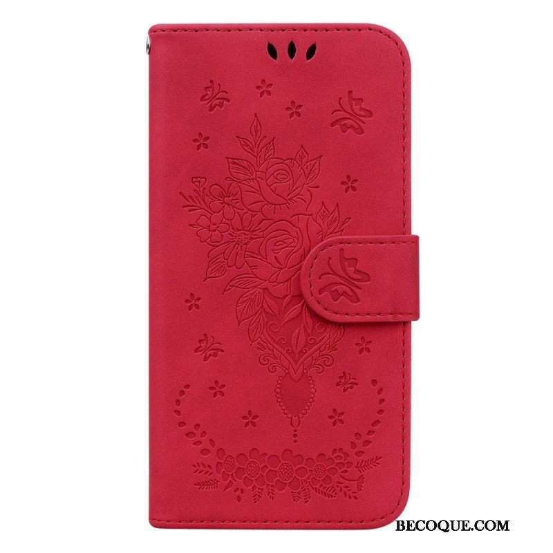Etui Na Telefon Pokrowce do Samsung Galaxy S23 5G z Łańcuch Wiązane Róże I Motyle