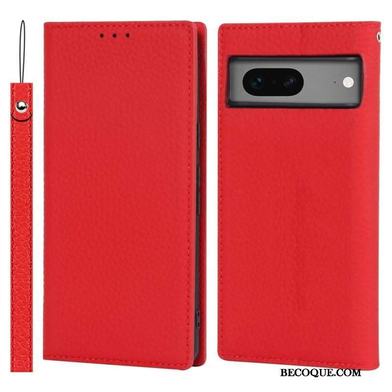 Etui Na Telefon do Google Pixel 7A z Łańcuch Etui Folio Oryginalny Skórzany Pasek Litchi